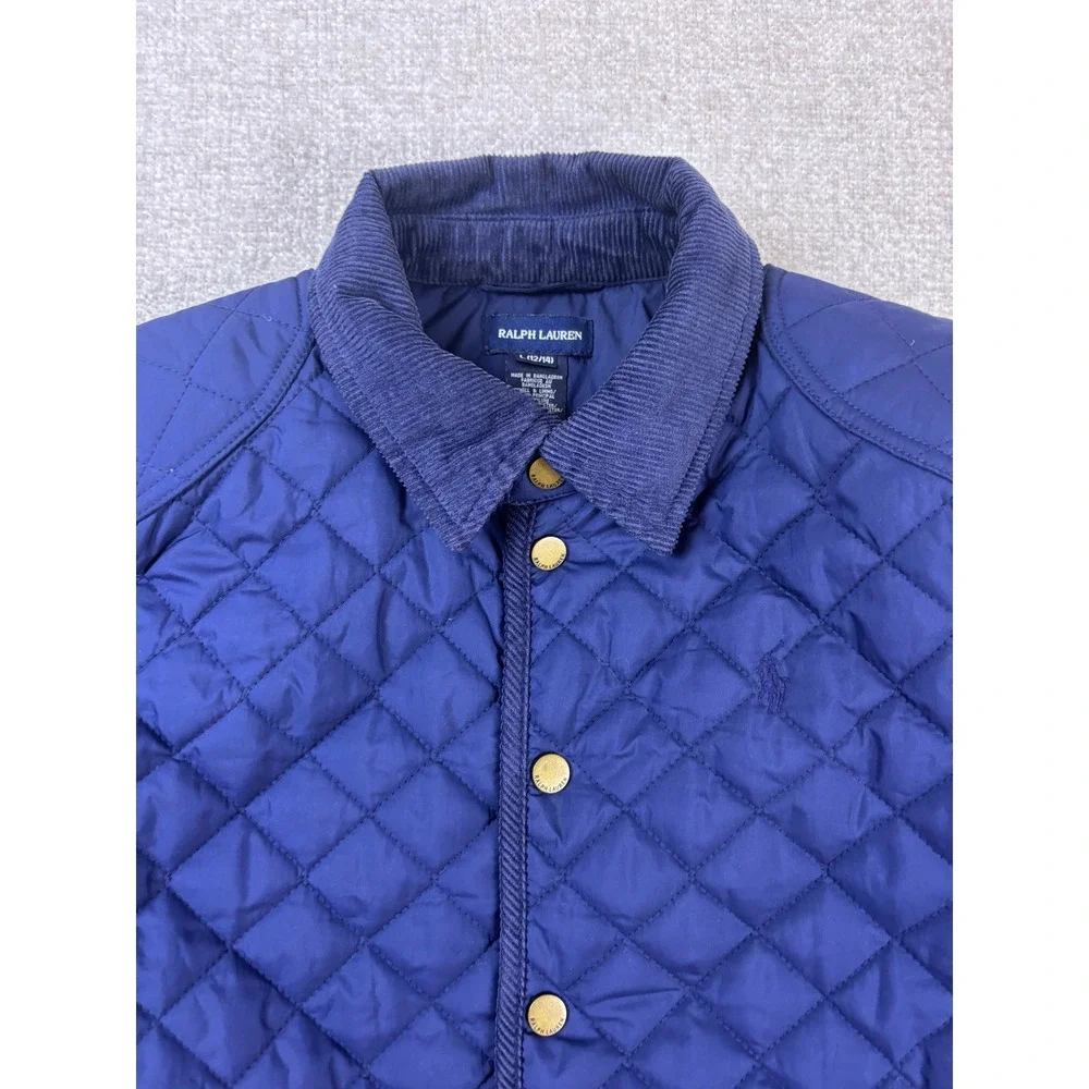 Ralph Lauren Kids Navy Blue Quilted Barn Jacket Corduroy Collar Large 12/14
